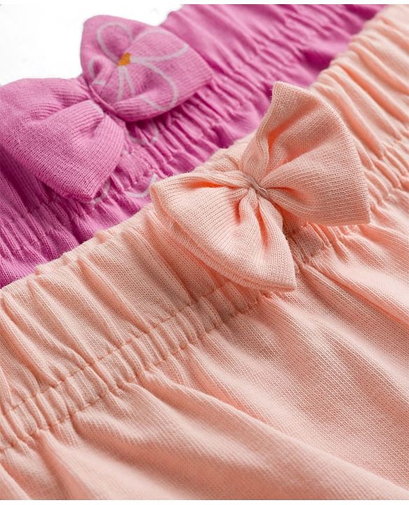 Babyhug Single Jersey Knit Mid Thigh Printed Shorts with Bow Applique Pack of 2 - Multicolor