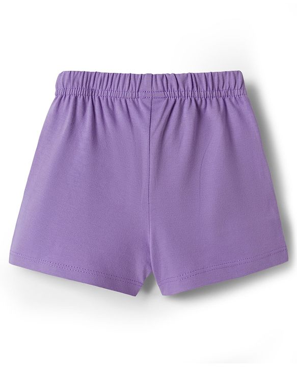 Babyhug Cotton Knit Mid Thigh Floral Printed Shorts With Bow Applique - Multicolour