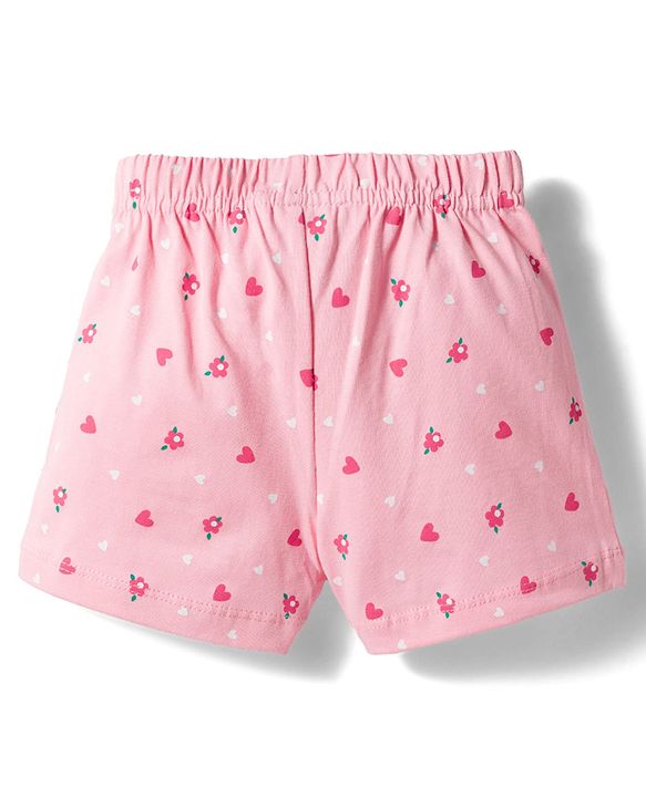 Babyhug Cotton Knit Mid Thigh Shorts with Floral & Butterfly Print & Bow Applique Pack of 2 - Navy Blue & Pink