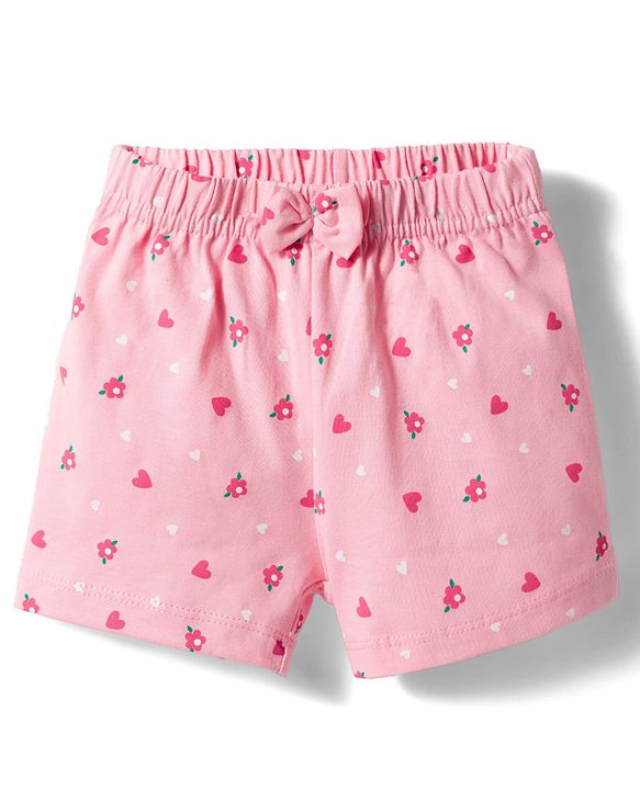 Babyhug Cotton Knit Mid Thigh Shorts with Floral & Butterfly Print & Bow Applique Pack of 2 - Navy Blue & Pink