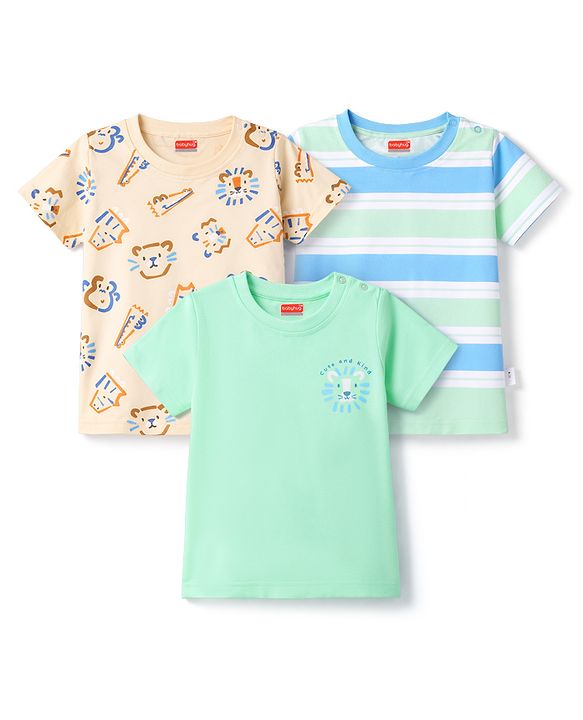 Babyhug Cotton Knit T-Shirts Half Sleeves with Graphics Multi Color 6-9 Months Pack of 3