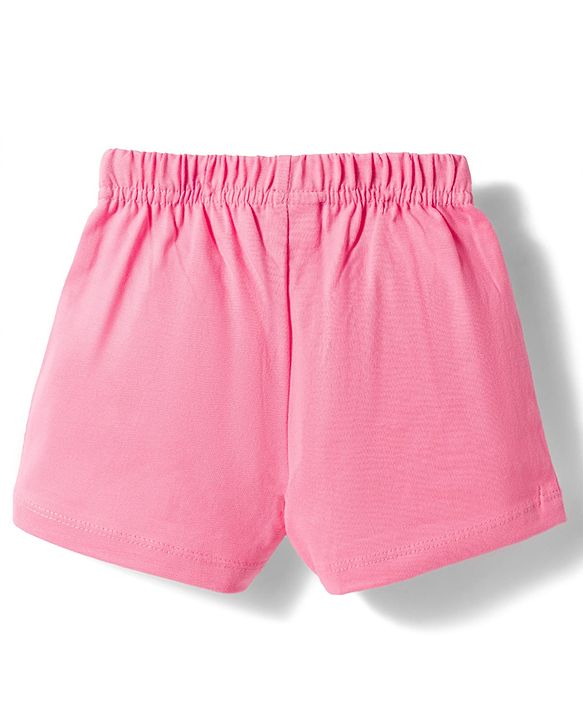 Babyhug Cotton Knit Mid Thigh Shorts with Floral & Butterfly Print & Bow Applique Pack of 2 - Light Green & Pink