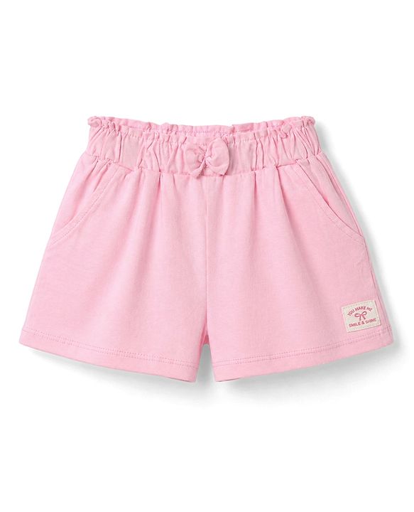 Babyhug Single Jersey Knit Mid Thigh Solid Shorts With Bow Applique - Pink