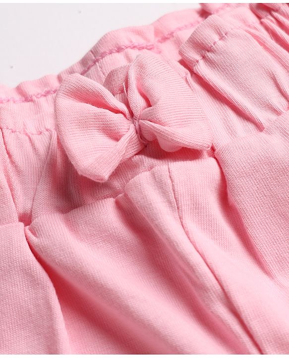 Babyhug Single Jersey Knit Mid Thigh Solid Shorts With Bow Applique - Pink