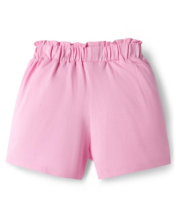 Babyhug Cotton Knit Mid Thigh Heart & Text Printed Shorts With Bow Applique - Pink