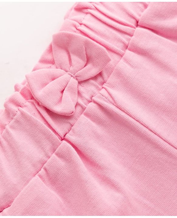 Babyhug Cotton Knit Mid Thigh Heart & Text Printed Shorts With Bow Applique - Pink