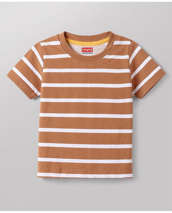 Babyhug 100% Cotton Knit Half Sleeves Striped Animal & Vehicles Printed T-Shirts Pack of 3 - Navy Blue Brown & White