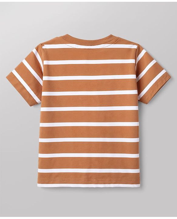 Babyhug 100% Cotton Knit Half Sleeves Striped Animal & Vehicles Printed T-Shirts Pack of 3 - Navy Blue Brown & White