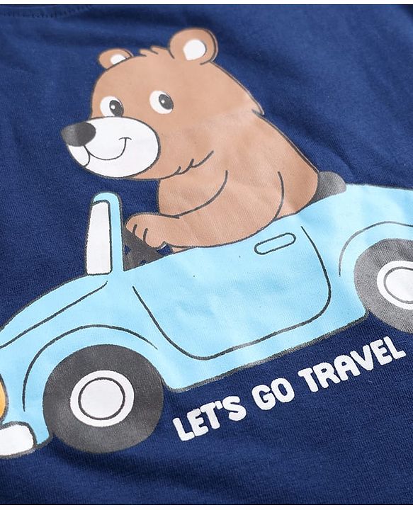 Babyhug 100% Cotton Knit Half Sleeves Striped Animal & Vehicles Printed T-Shirts Pack of 3 - Navy Blue Brown & White