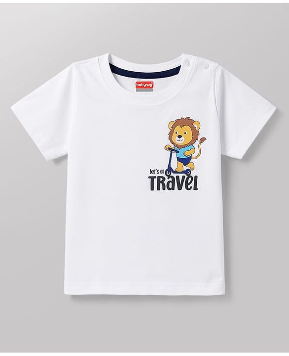 Babyhug 100% Cotton Knit Half Sleeves Striped Animal & Vehicles Printed T-Shirts Pack of 3 - Navy Blue Brown & White