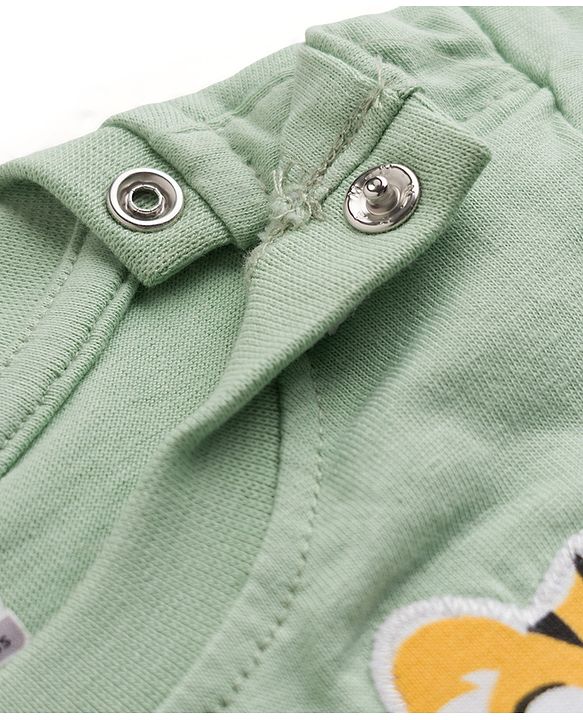 Babyhug 100% Cotton Single Jersey Knit Half Sleeves Striped T-Shirt With Lion Patch & Military Cargo Shorts Set - Green & Beige