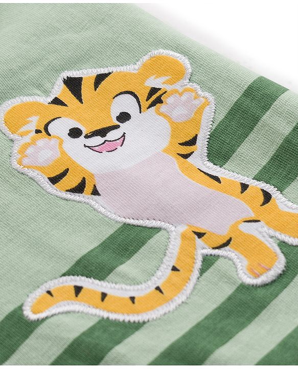 Babyhug 100% Cotton Single Jersey Knit Half Sleeves Striped T-Shirt With Lion Patch & Military Cargo Shorts Set - Green & Beige