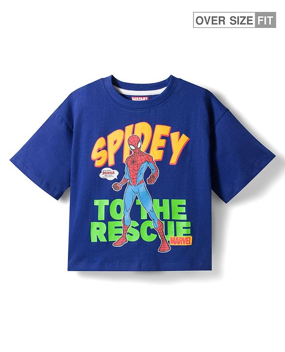 Pine Kids Marvel 100% Cotton Knit Drop Shoulder Half Sleeves T-Shirt With Spider Man Graphics - Navy Blue