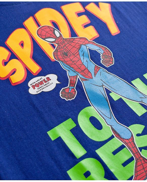 Pine Kids Marvel 100% Cotton Knit Drop Shoulder Half Sleeves T-Shirt With Spider Man Graphics - Navy Blue
