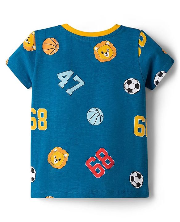 Babyhug Single Jersey Knit Half Sleeves T-Shirt & Shorts Set with Basketball Print - Blue