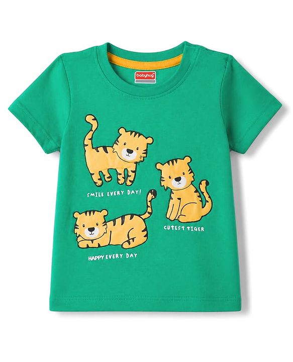 Babyhug Single Jersey Knit Half Sleeves T-Shirt & Denim Shorts With Animal Print - Green