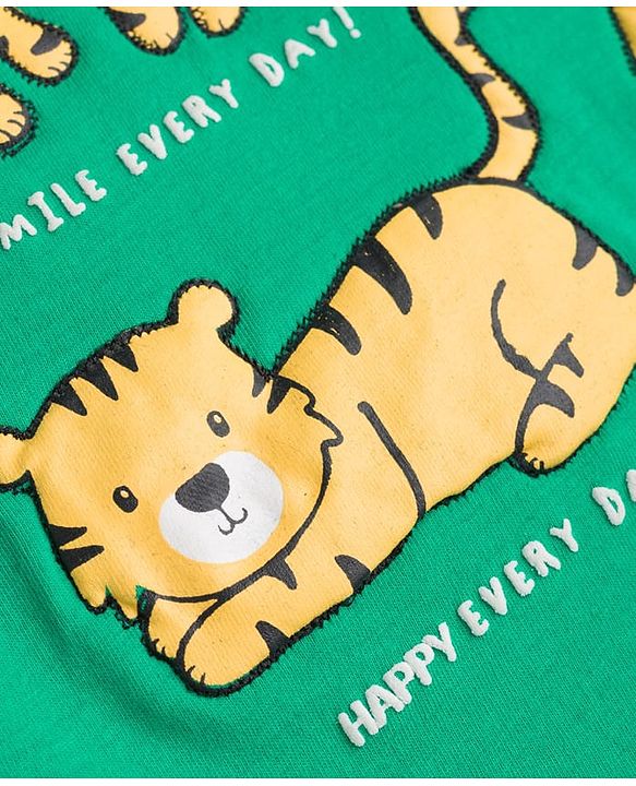 Babyhug Single Jersey Knit Half Sleeves T-Shirt & Denim Shorts With Animal Print - Green