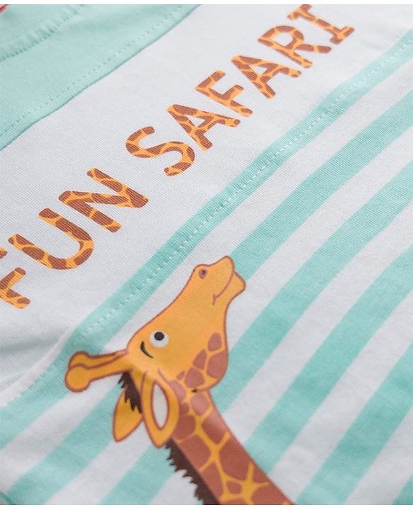 Babyhug 100% Cotton Knit Half Sleeves Giraffe Printed & Striped T-Shirt & Shorts Set - Light Blue & Green
