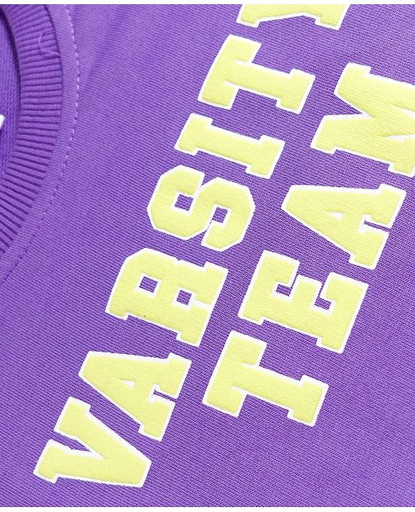 Babyhug Single Jersey Knit Half Sleeves T-Shirt & Shorts Set with Varsity Print - Purple & Light Green