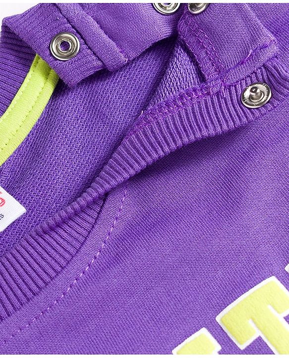 Babyhug Single Jersey Knit Half Sleeves T-Shirt & Shorts Set with Varsity Print - Purple & Light Green