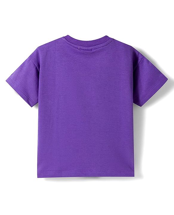 Babyhug Single Jersey Knit Half Sleeves T-Shirt & Shorts Set with Varsity Print - Purple & Light Green