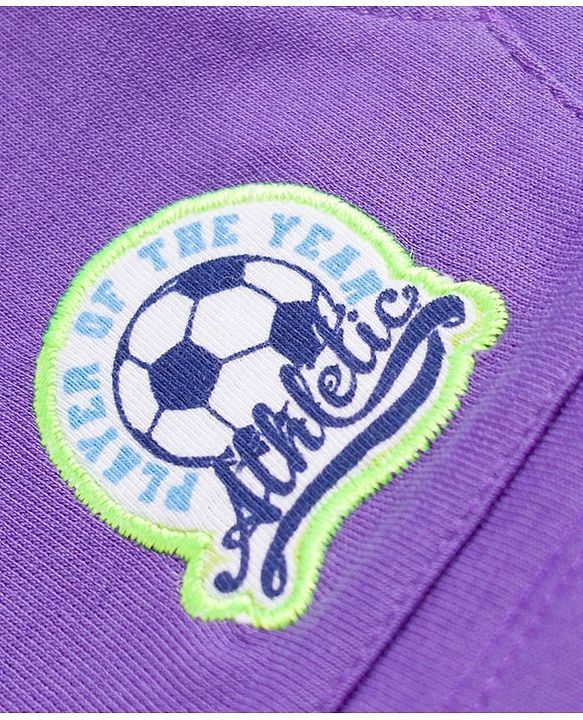 Babyhug Single Jersey Knit Half Sleeves T-Shirt & Shorts Set with Varsity Print - Purple & Light Green