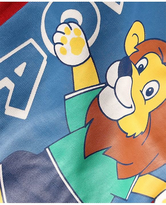 Babyhug Single Jersey Knit Half Sleeves T-Shirt & Denim Shorts With Lion Print - Red & Blue