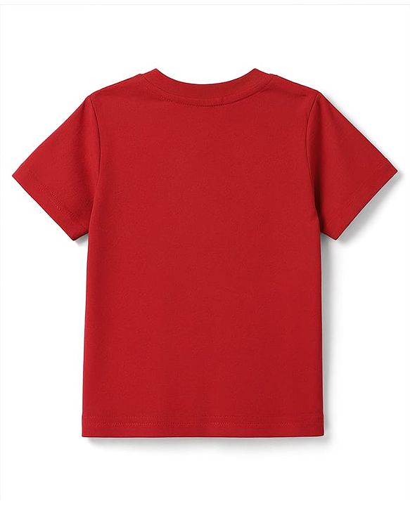 Babyhug Single Jersey Knit Half Sleeves T-Shirt & Denim Shorts With Lion Print - Red & Blue