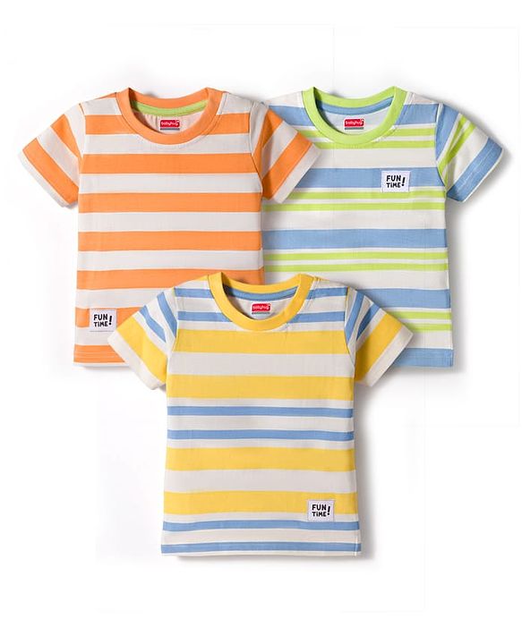 Babyhug Cotton Knit Half Sleeves Striped T-Shirts Pack of 3 - Multicolor