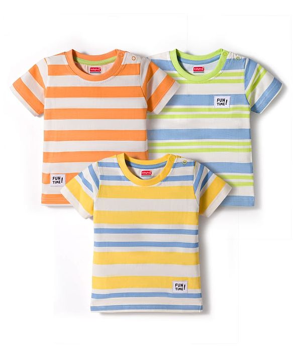 Babyhug Cotton Knit Half Sleeves Striped T-Shirts Pack of 3 - Multicolor