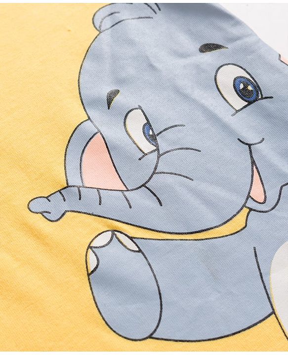 Babyhug Single Jersey Knit Half Sleeves Elephant Printed T-Shirt & Striped Shorts - Yellow, Blue & Green