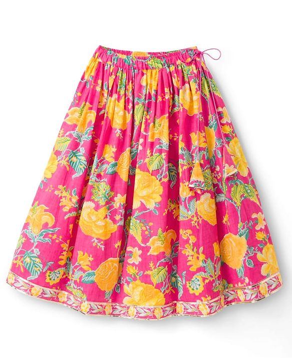 Babyhug Canbric Woven Half Sleeves Choli Lehenga Set With Floral Print & Dupatta - Pink