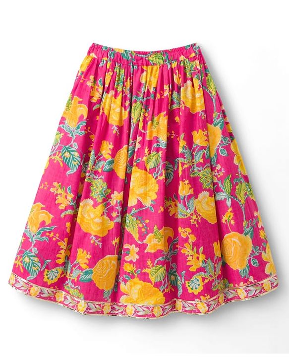 Babyhug Canbric Woven Half Sleeves Choli Lehenga Set With Floral Print & Dupatta - Pink