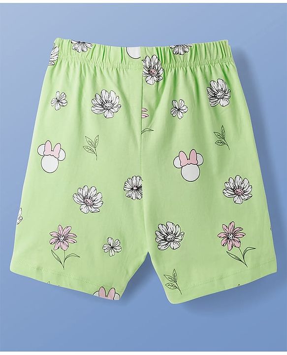 Pine Kids Disney Single Jersey Knit Half Sleeves T-Shirt & Shorts Night Suit With Minnie Mouse Graphics - Multicolor