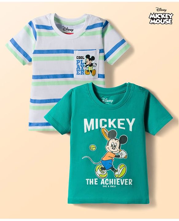 Babyhug Disney Single Jersey Knit Half Sleeves T-Shirts With Mickey Mouse Graphics Pack of 2 - Multicolor