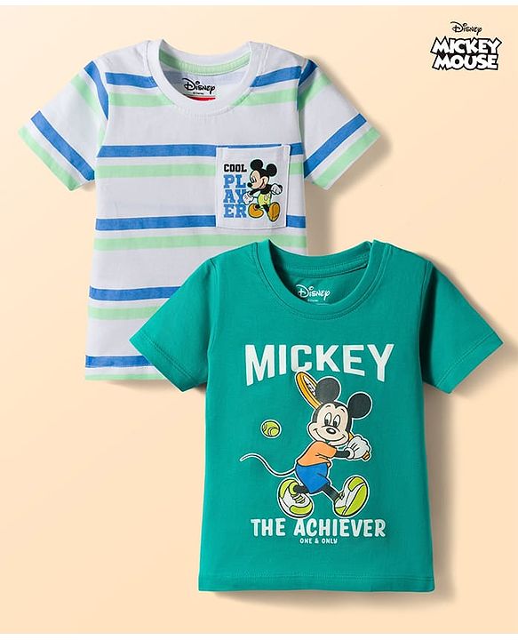Babyhug Disney Single Jersey Knit Half Sleeves T-Shirts With Mickey Mouse Graphics Pack of 2 - Multicolor