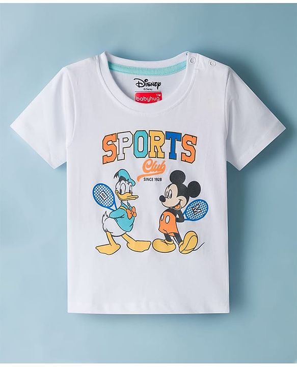 Babyhug Disney Single Jersey Knit Half Sleeves T-Shirt with Mickey Mouse & Friends Graphics - White