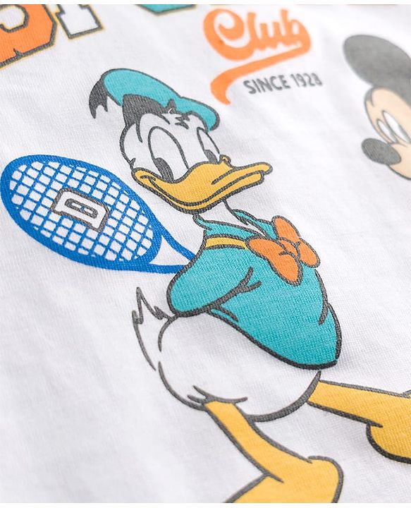 Babyhug Disney Single Jersey Knit Half Sleeves T-Shirt with Mickey Mouse & Friends Graphics - White