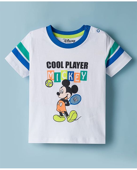 Babyhug Disney Single Jersey Knit Half Sleeves T-Shirt with Mickey Mouse Graphics - White
