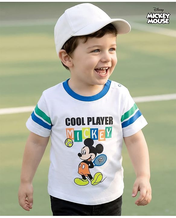 Babyhug Disney Single Jersey Knit Half Sleeves T-Shirt with Mickey Mouse Graphics - White
