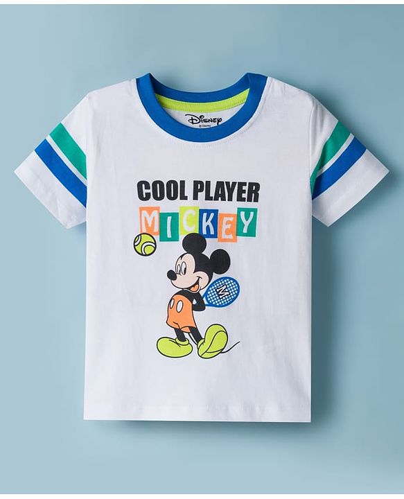 Babyhug Disney Single Jersey Knit Half Sleeves T-Shirt with Mickey Mouse Graphics - White