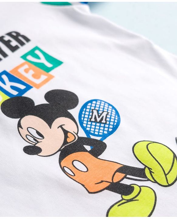 Babyhug Disney Single Jersey Knit Half Sleeves T-Shirt with Mickey Mouse Graphics - White
