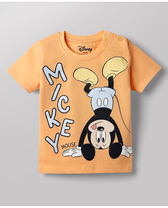 Babyhug Disney Cotton Knit T-Shirt with Mickey Mouse Graphic Half Sleeves Round Neck Multi Color 3-6 Months Pack of 2