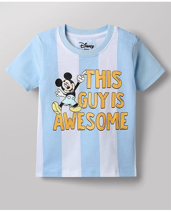 Babyhug Disney Cotton Knit T-Shirt with Mickey Mouse Graphic Half Sleeves Round Neck Multi Color 3-6 Months Pack of 2