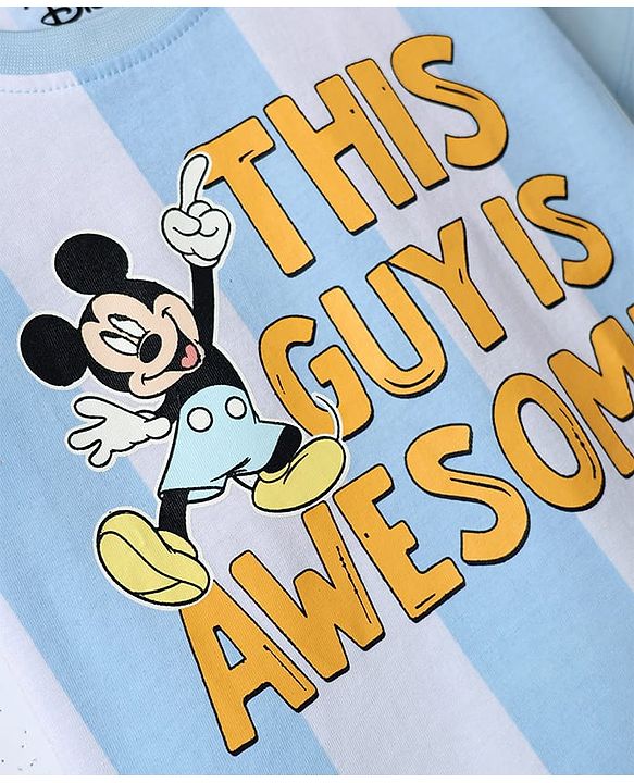 Babyhug Disney Cotton Knit T-Shirt with Mickey Mouse Graphic Half Sleeves Round Neck Multi Color 3-6 Months Pack of 2