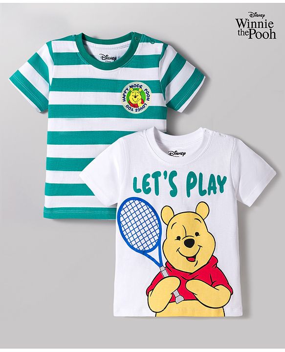 Babyhug Disney Single Jersey Knit Half Sleeves Striped T-Shirts with Winnie the Pooh Graphic Pack of 2 - Multicolor