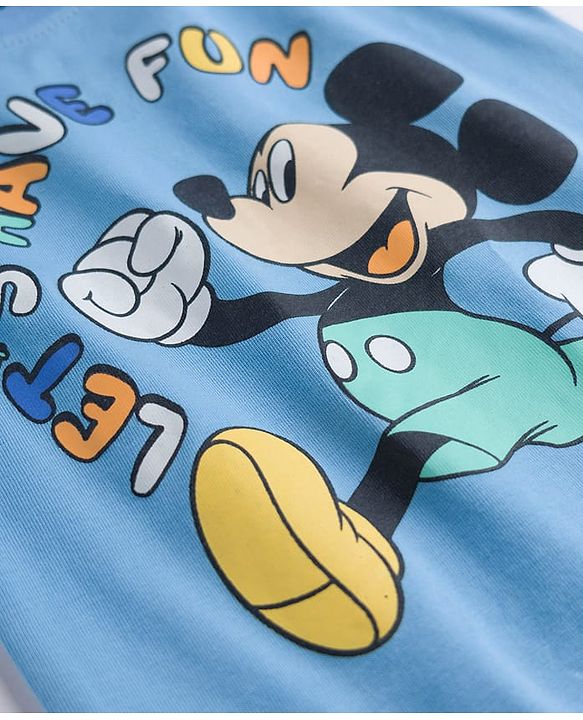 Babyhug Disney Single Jersey Knit Half Sleeves T-Shirts & Shorts Co-ord Night Suit with Mickey Mouse Graphics - Multicolor