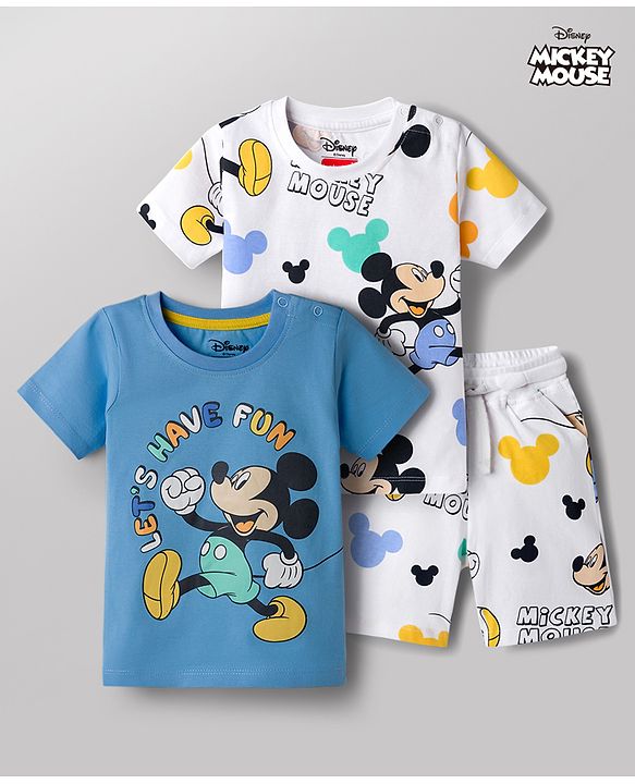 Babyhug Disney Single Jersey Knit Half Sleeves T-Shirts & Shorts Co-ord Night Suit with Mickey Mouse Graphics - Multicolor