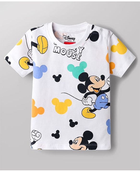 Babyhug Disney Single Jersey Knit Half Sleeves T-Shirts & Shorts Co-ord Night Suit with Mickey Mouse Graphics - Multicolor