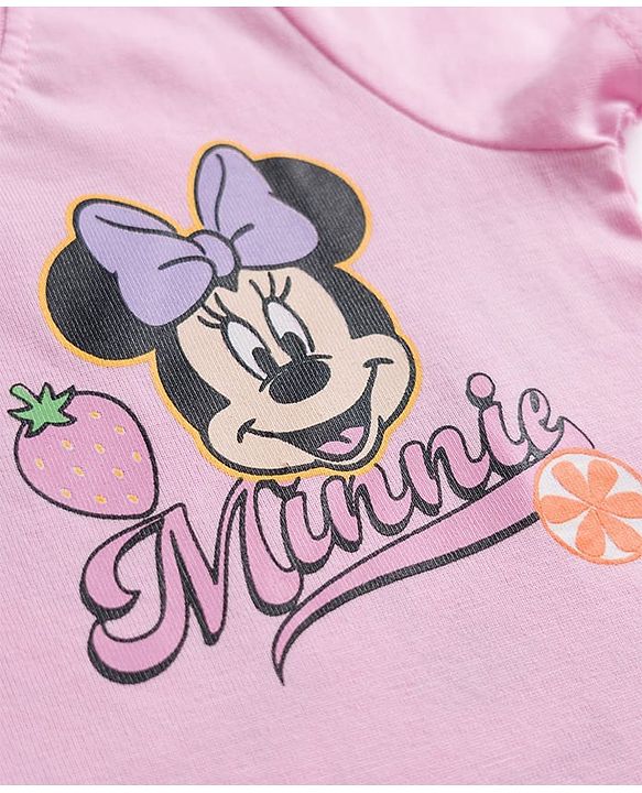 Babyhug Disney Single Jersey Knit Half Sleeves T-Shirt with Front & Back Minnie Mouse Graphics - Pink